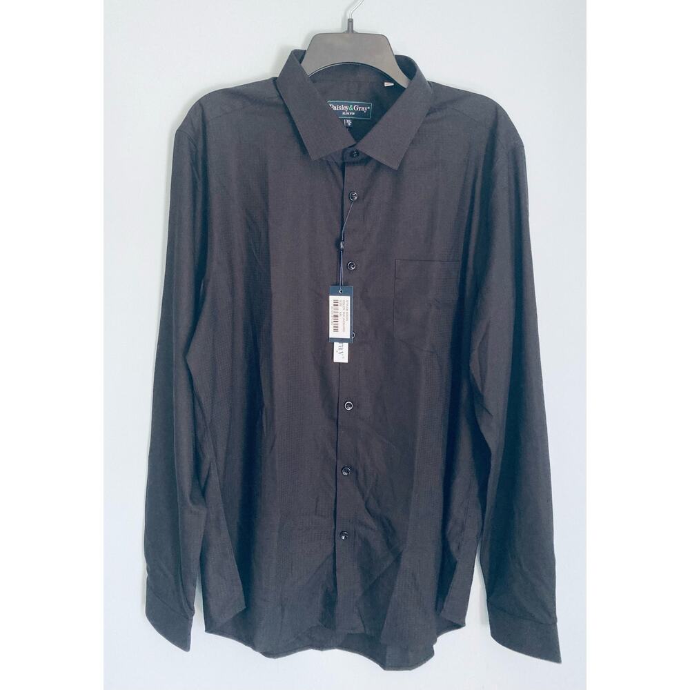 2XL Black Jacquard Button Up Long Sleeve Dress Top Paisley & Gray